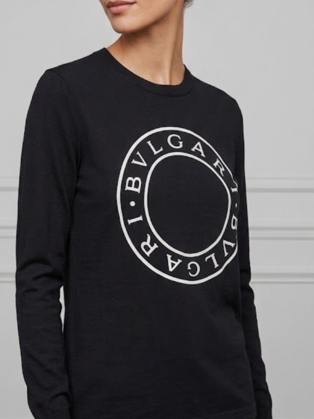 Bulgari Black Long-Sleeve Tee with White Logo Circle